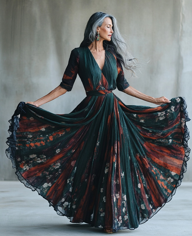Spring loose color contrast floral swing dress