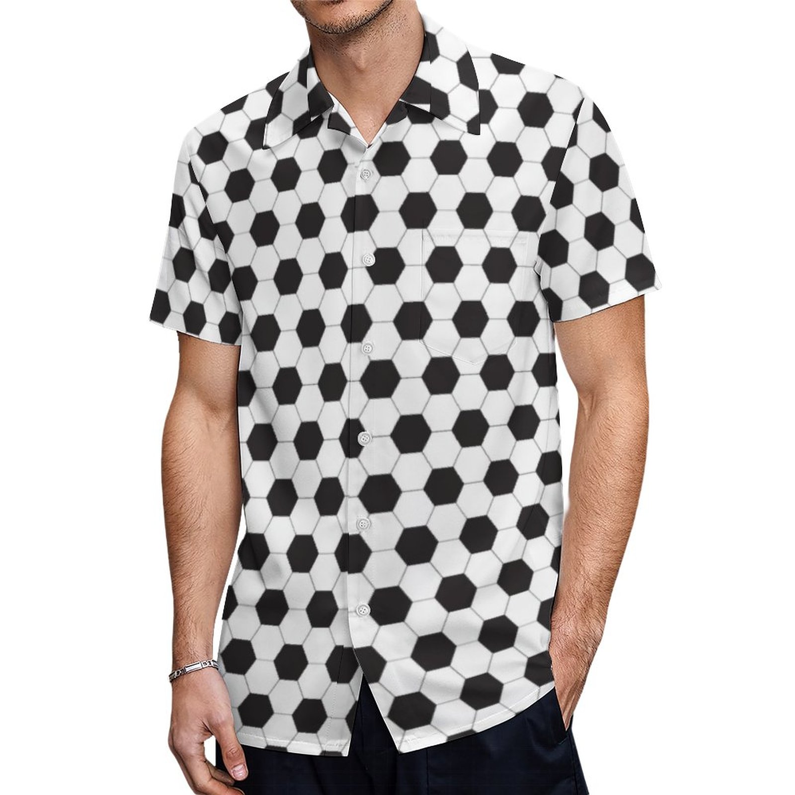 Soccer Ball Pattern Black And White Hawaiian Shirt Mens Button Down Plus Size Tropical Hawaii Beach Shirts