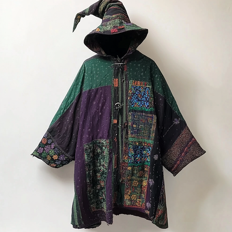 Ethnic print hooded robe