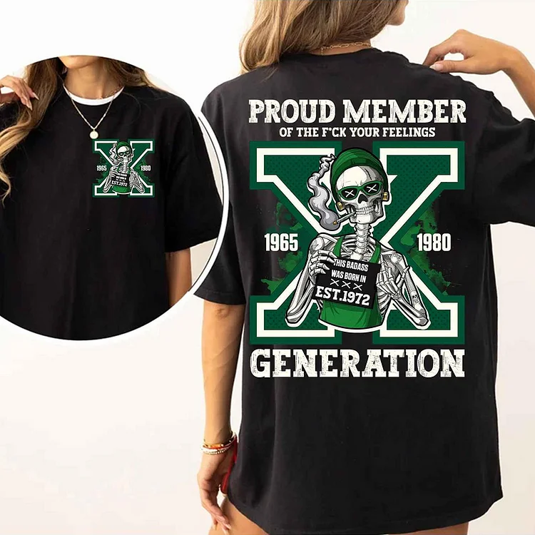 Proud Member Generation X Skull 2 Side Shirt, Custom GenX The Badass Was Born In 1965-1980 Vintage Print Tee, Sweatshirt, Hooide