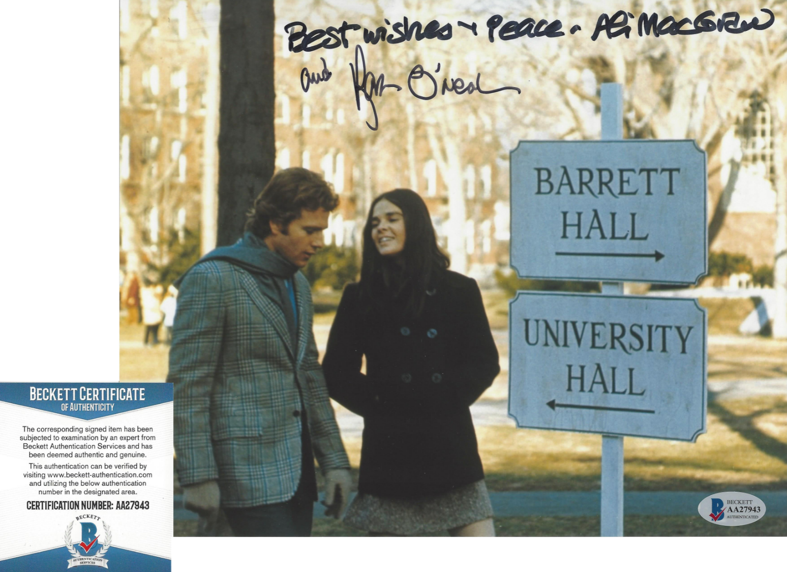 RYAN O'NEAL & ALI MACGRAW SIGNED 'LOVE STORY' 8x10 MOVIE Photo Poster painting F BECKETT COA BAS