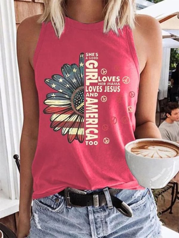 She's A Good Girl Loves Her Momma Jesus & America Too Print T-Shirt