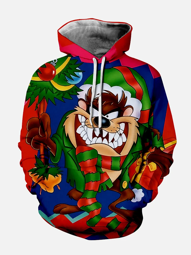 Men's Revisited Classic Christmas Character Print Hoodie PLUSCLOTHESMAN