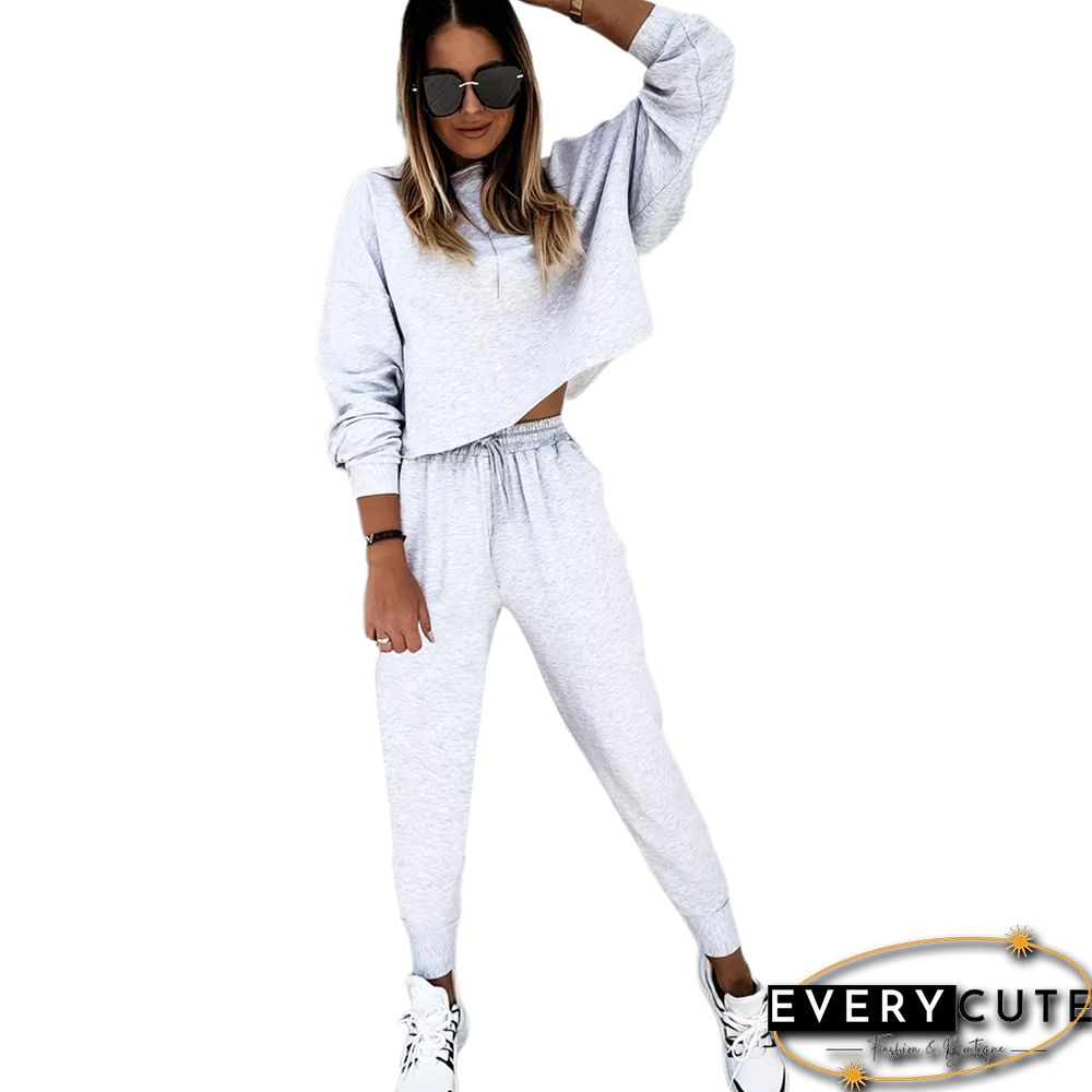 White Sports Sweatshirt with Jogging Pants 2pcs Set