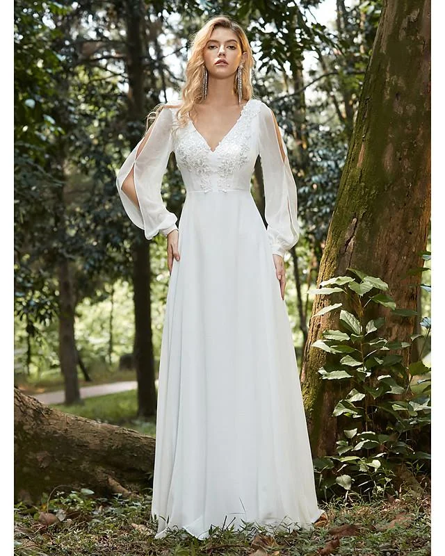 Women's A-Line Dress Maxi Long Dress Long Sleeve Solid Color Lace Fall Spring Hot Elegant Formal White Dresses