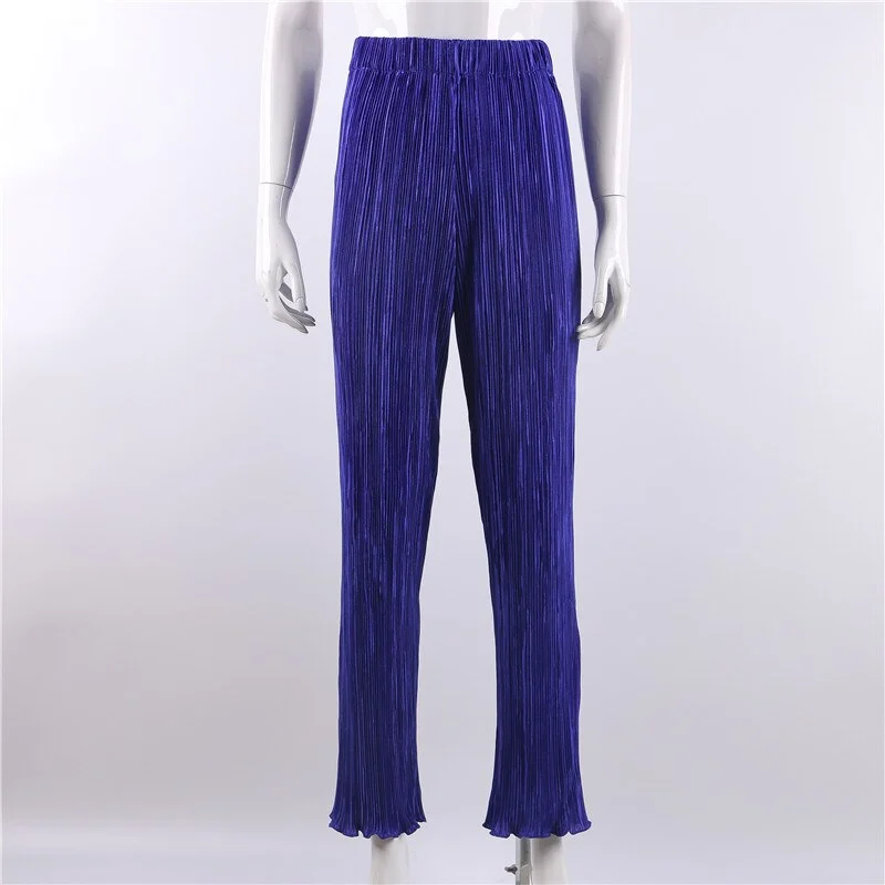 Pleated Y2K High Waist Straight Pants Women 2022 Plisse Casual Long Trousers Capris Pant Bottom Black Loose