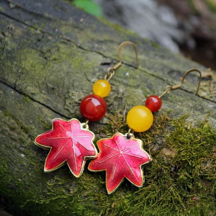 Vintage Boho Style Maple Leaf Earrings- Fabulory