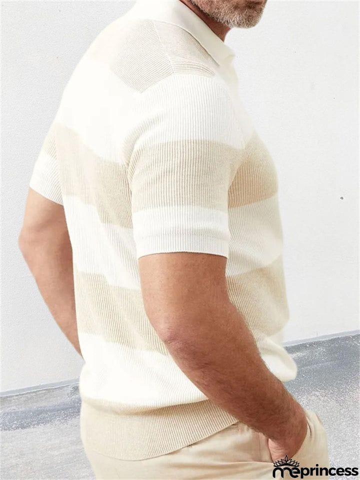 Trendy Men's Contrast Color Striped Lapel Knitted Sweater
