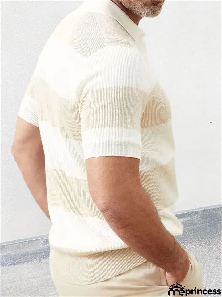 Trendy Men's Contrast Color Striped Lapel Knitted Sweater