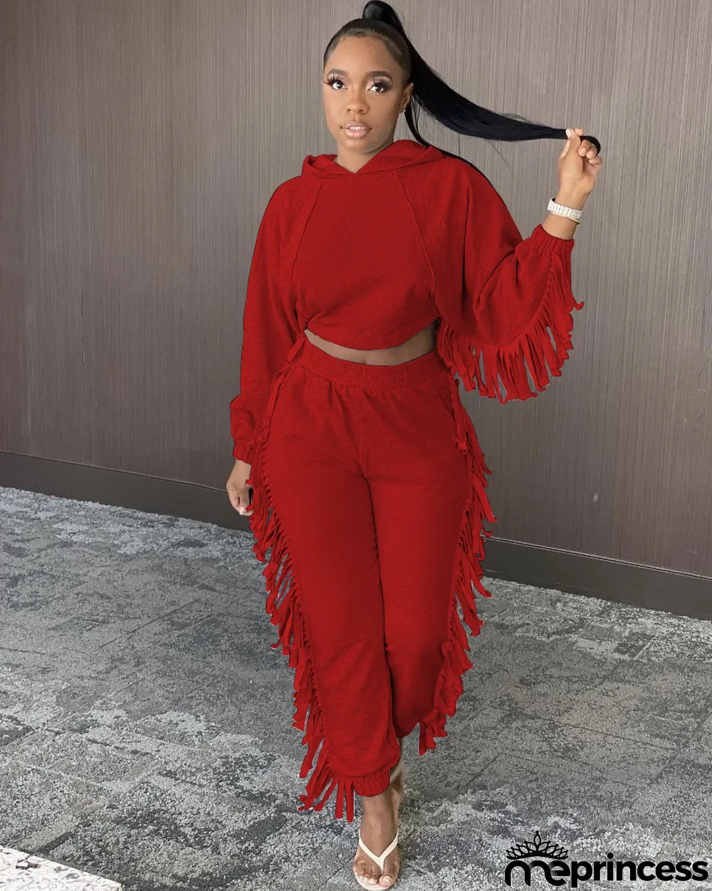 Sports Casual Hoodie Tassel Two-piece Set