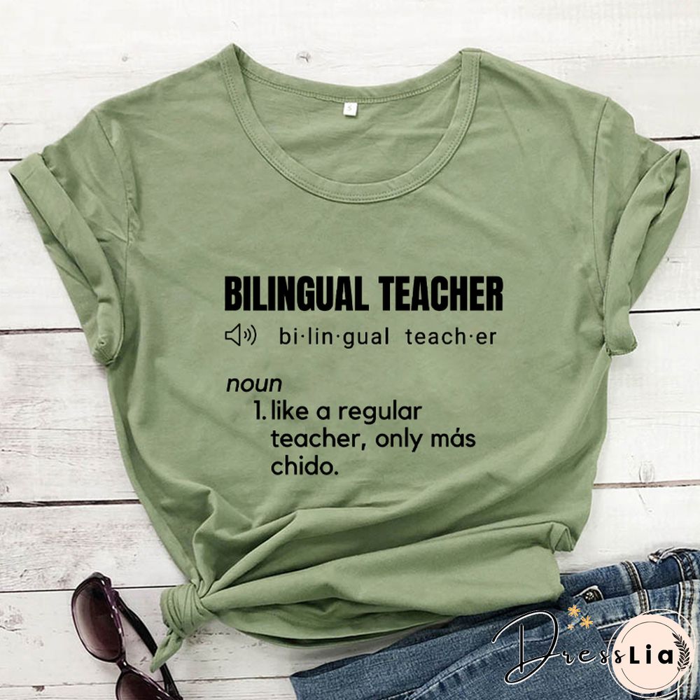Bilingual Teacher Definition T-Shirts SpanishTeacher ShirtsFunnyBilingualTeacher Tee Women Trendy CasualArtisticTop