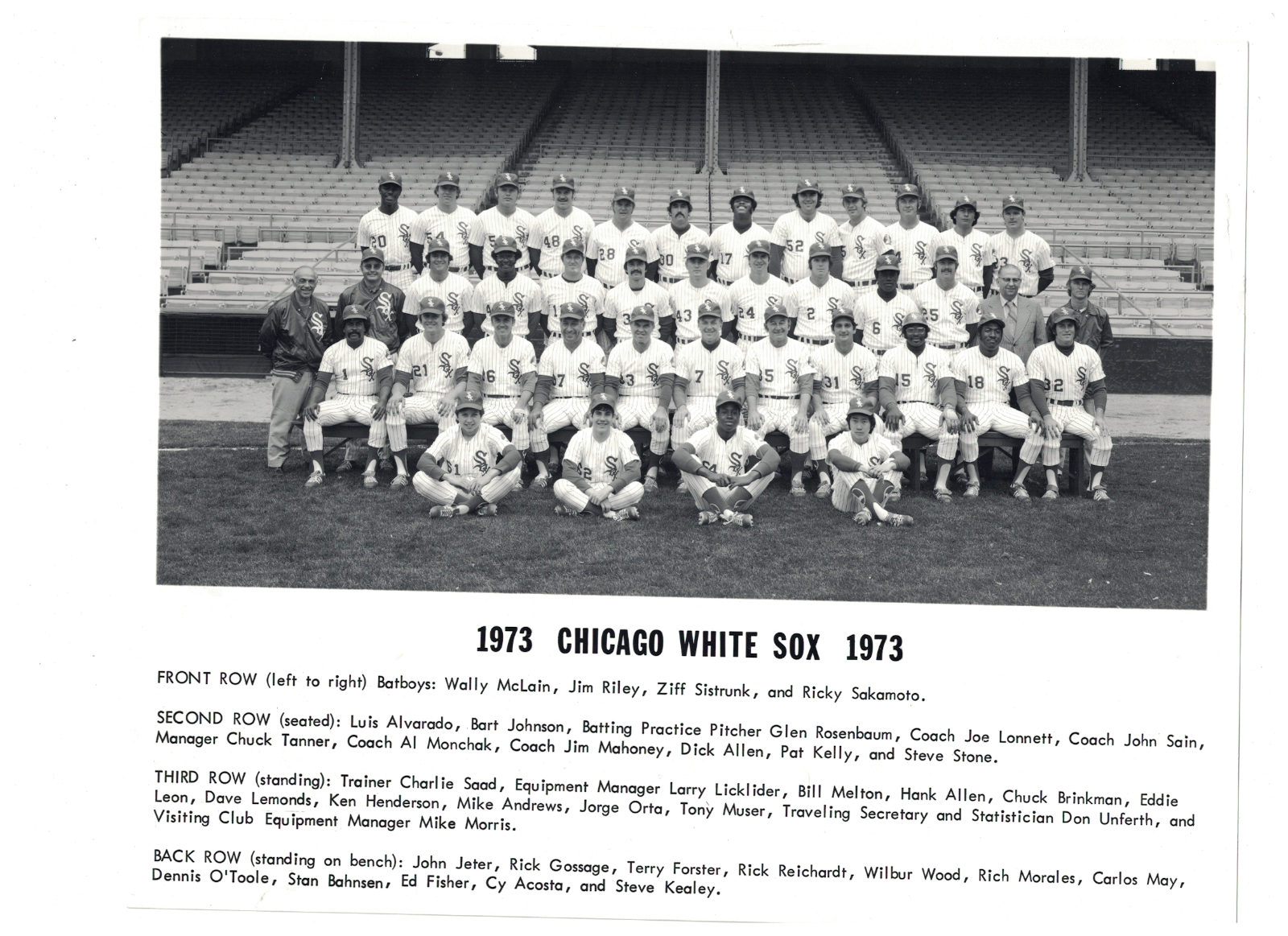 1973 Chicago White Sox Baseball 8x10 Team Photo Poster painting RH1