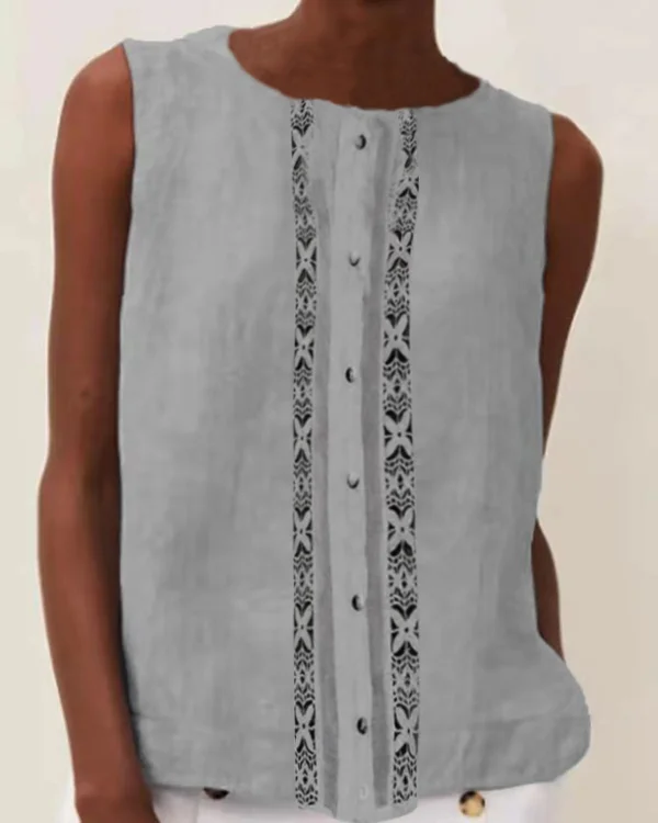 Casual Lace Loose Round Neck Sleeveless Top