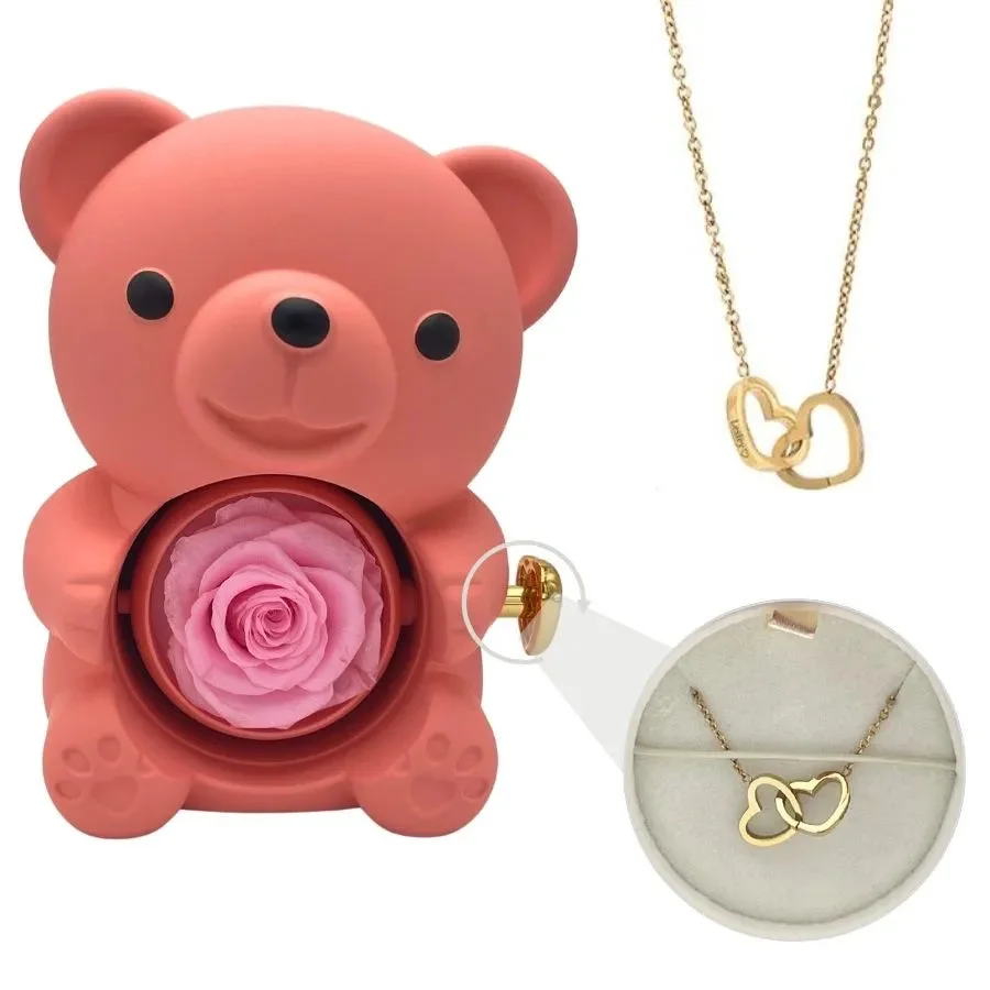  Eternal Bear - W/ Engraved Necklace & Real Rose