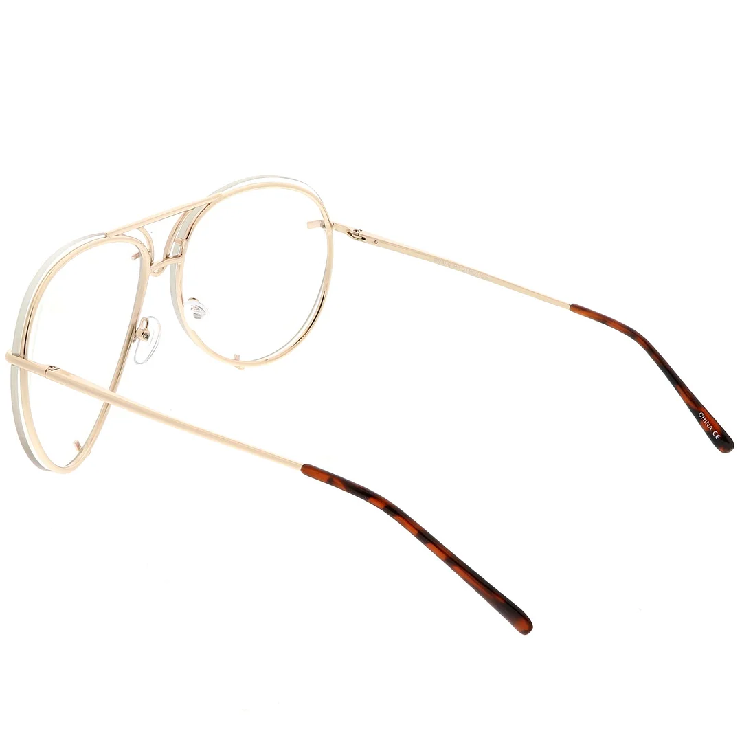 Oversize Rimless Aviator Glasses Unique Nose Piece Clear Lens 67mm