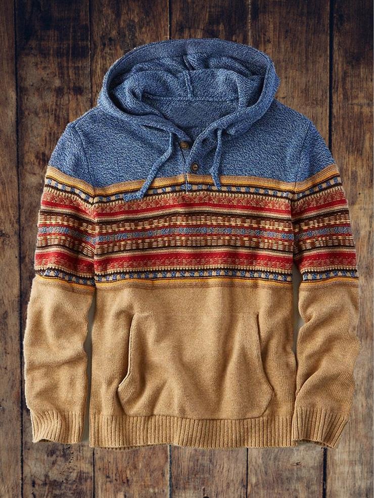 Contrast Striped Hooded Pullover Sweatshirt