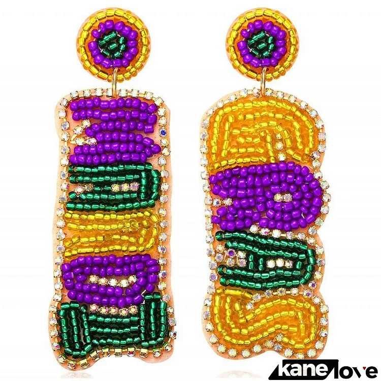 Mardi Gras Women Fashion Beaded Beaded Letter Floral Earrings