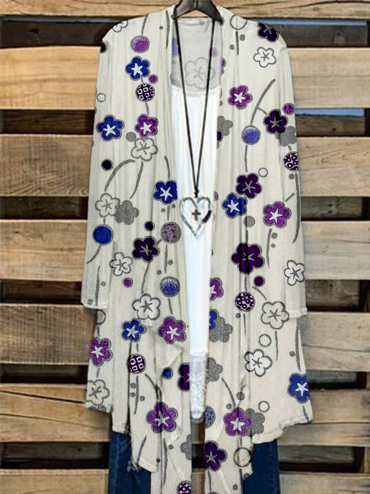 Comstylish Purple Falling Plum Blossoms Japanese Art Flowy Cardigan