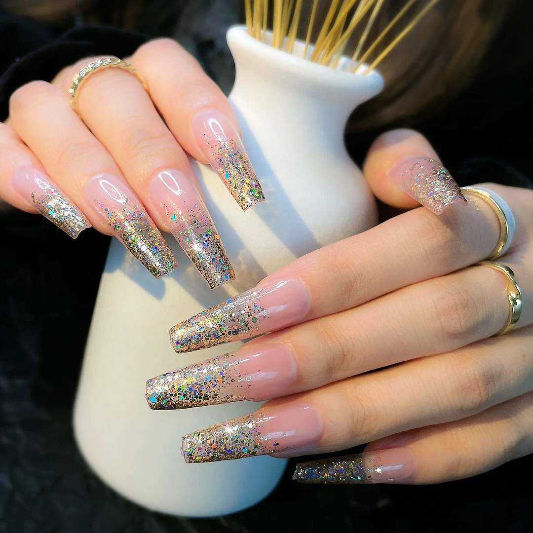 Artificial Glitter Pink Graffiti Detachable Long Almond False Nails Wearable Fake Nails Full Cover Nail Tips Press On Nails 24pc