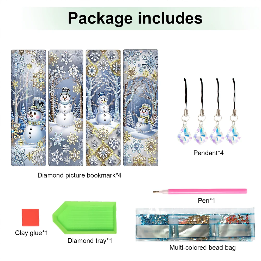 Snowman A5 Size Diamond Painting Notebook Set with 4Pcs Bookmark Holiday Gift