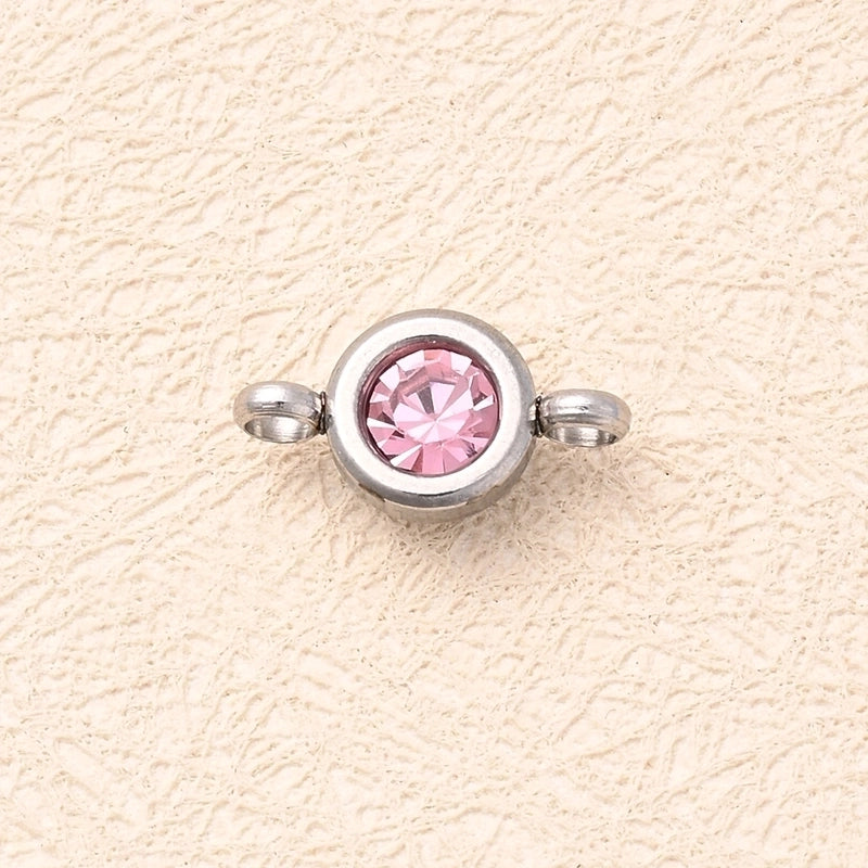 10 Pcs/Package 12×6.5mm Hole 2~2.9mm 304 Stainless Steel K9 Glass Lucky Stone Birthstone Round Simple Solid Color Polished Connectors