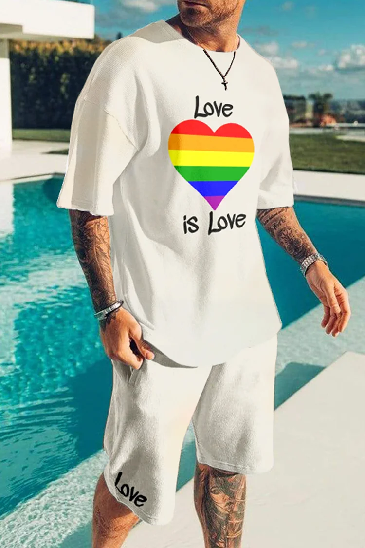 Love Is Love Rainbow Print T-Shirt And Shorts Two-Piece Set