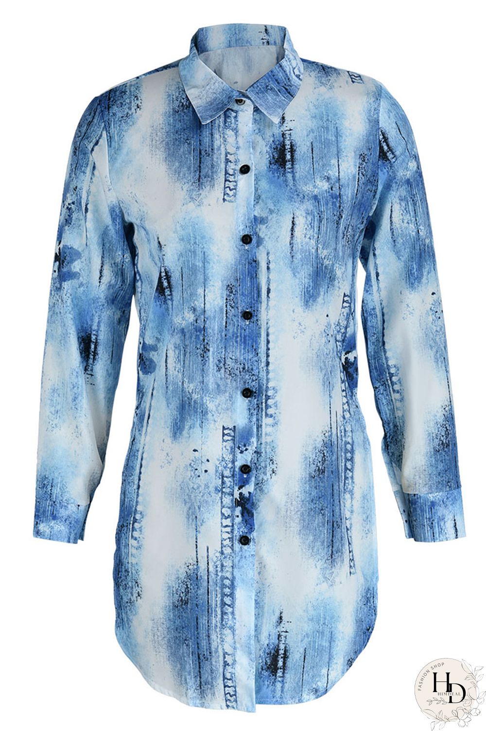 Black Pink Casual Print Patchwork Slit Turndown Collar Tops