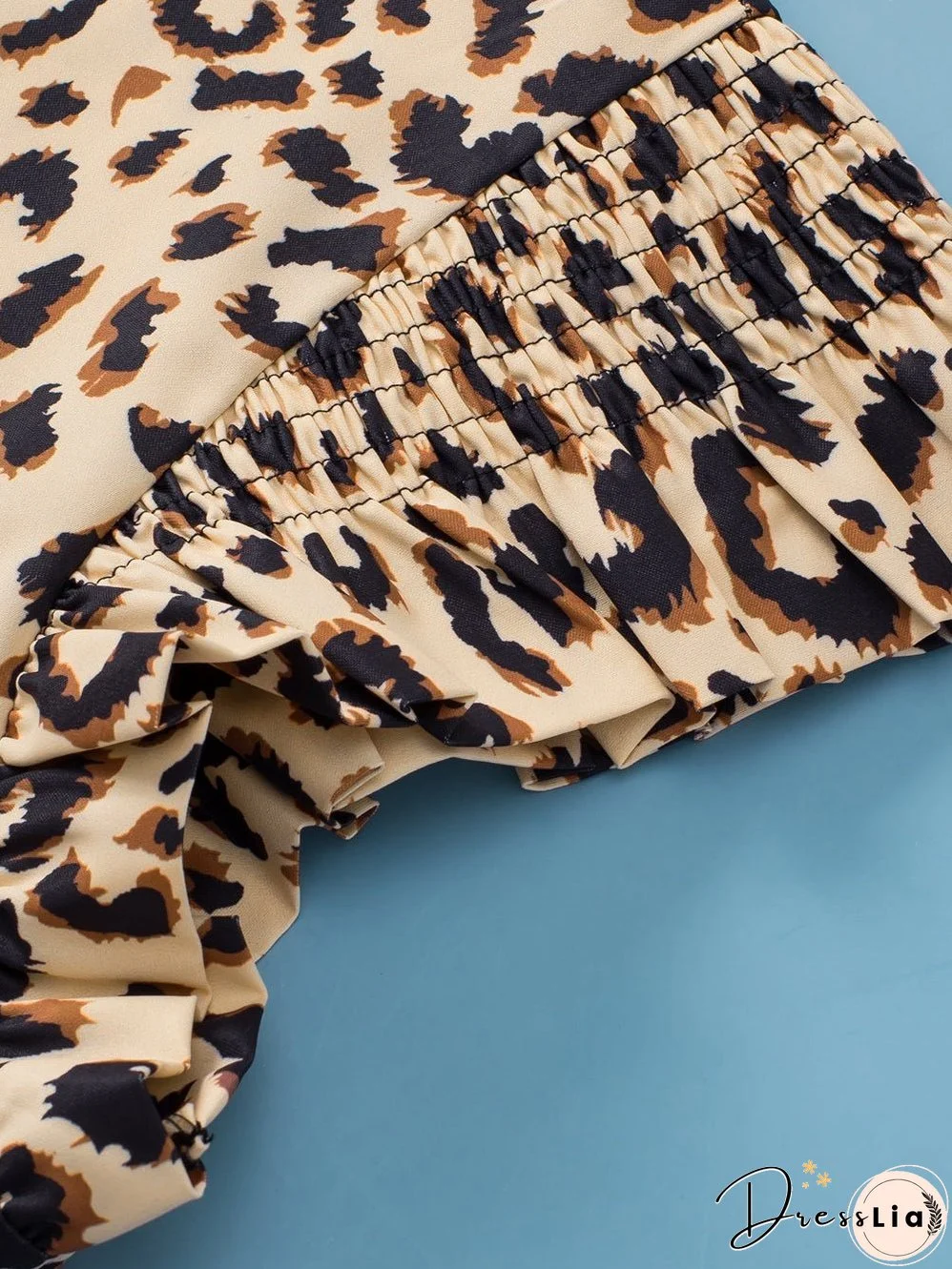 Elegant Black Leopard Ruffle Sleeve Plus Size Top