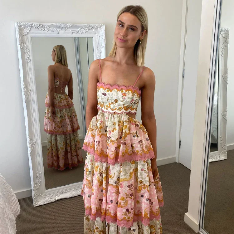 Embroidery Printed Sling Dress