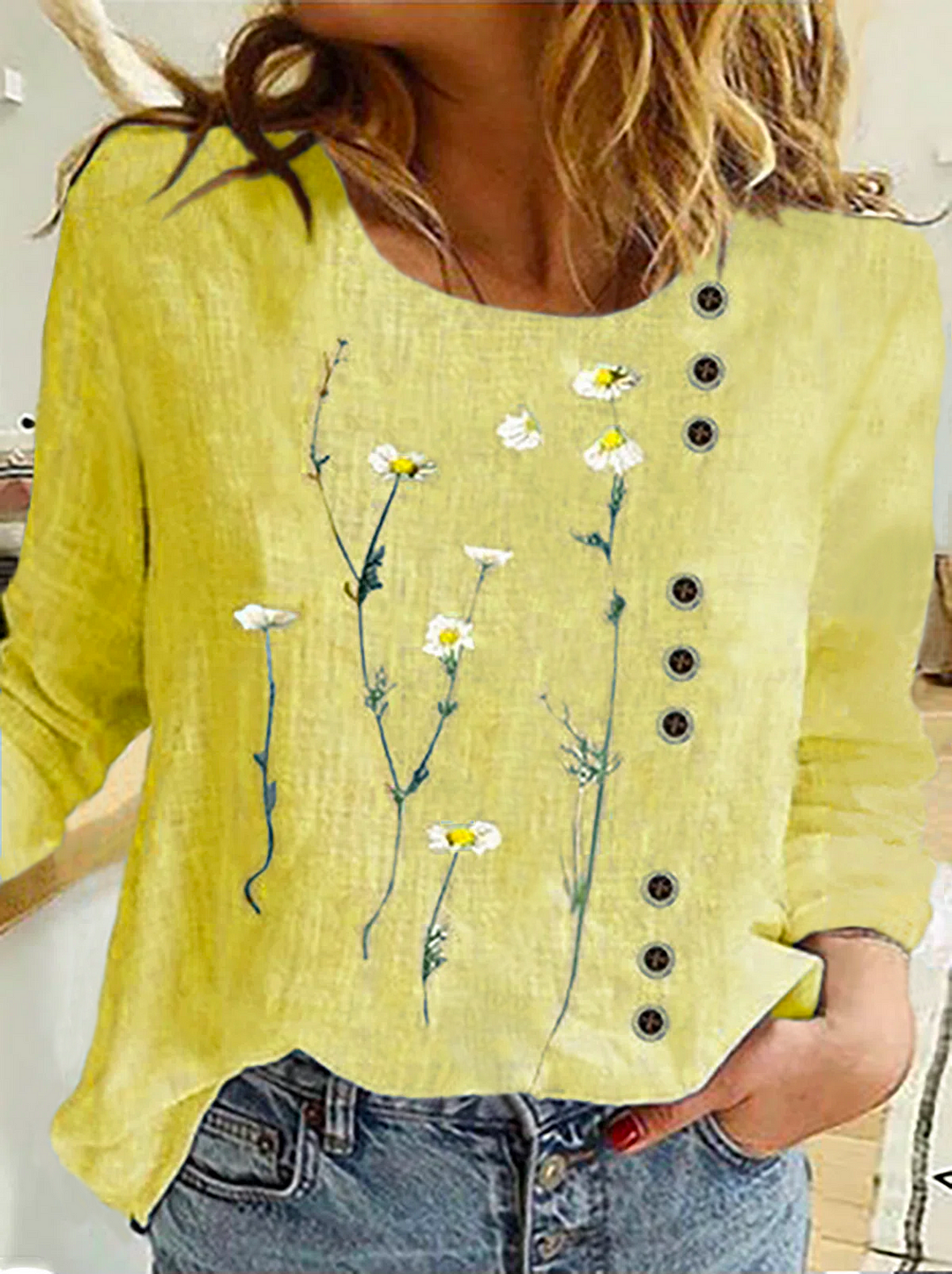 Plus size Casual Floral Long Sleeve Tops