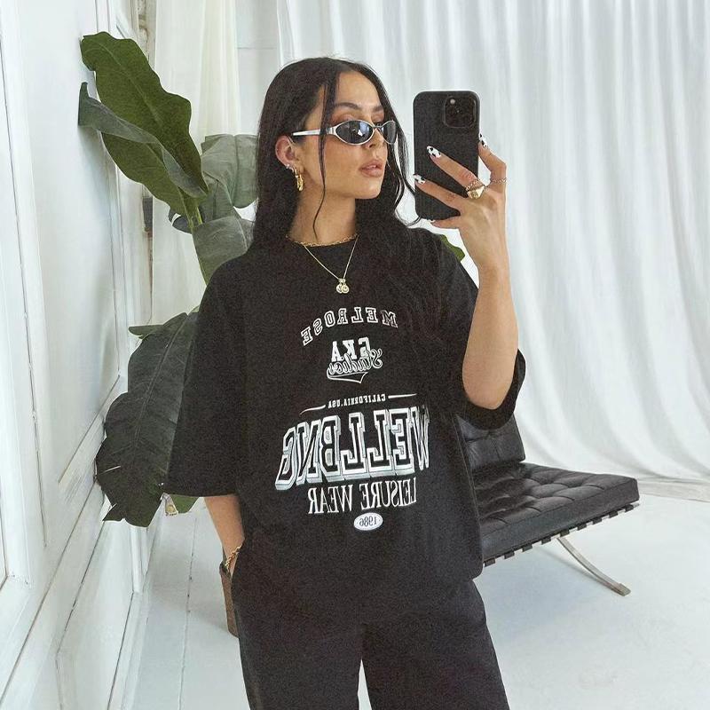 OLCooL American Retro Black Letter Short-sleeved T-shirt Women's Summer European And American Street Oversize Half-sleeved Top olcool