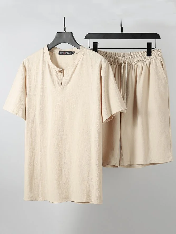 Cotton-Blend Plain Crew Neck Suits