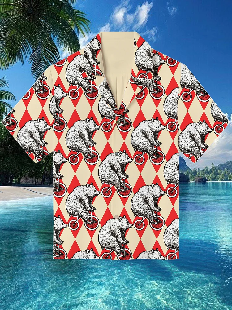 Men's Circus Bear Riding A Bicycle Art Print Shirt