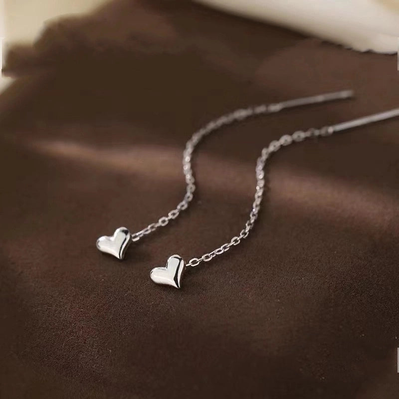 1 Pair 925 Sterling Silver Heart Shape Ear Line