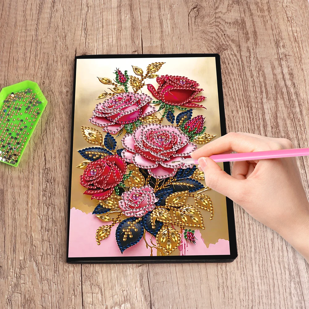 5D DIY Special Shaped Rose 50 Pages Diamond Painting Notebook for Adults Beginners