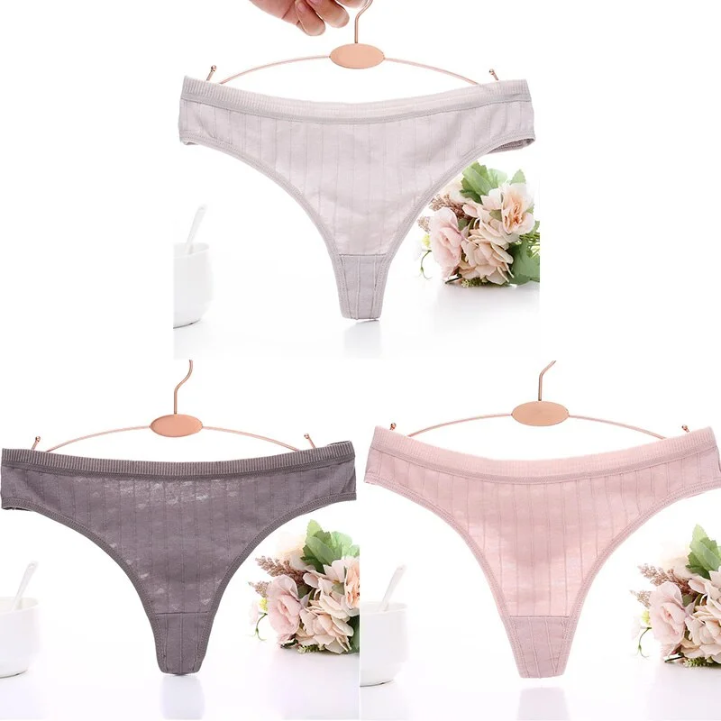 3PCS/Set Embossed Thong Cotton Panties for Women Underwear Sexy Lingerie Female Underpants 3D Striped Cotton G-string Panties