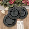 10 Pack | 9" Black / Gold Scalloped Rim Plastic Dinner Plates, Disposable Party Plates