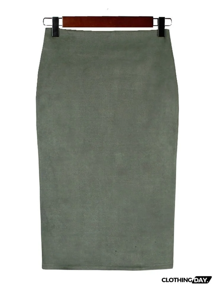 Sexy Suede Midi Elastic Bodycon Skirt