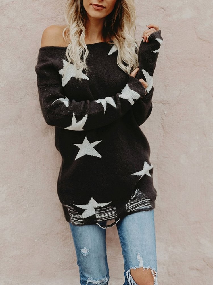 Jacquard Five-pointed Star Pullover Long P12398