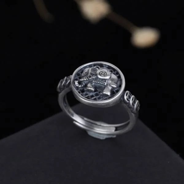 Sterling Silver Moneybags Elephant Lucky Wealth Ring