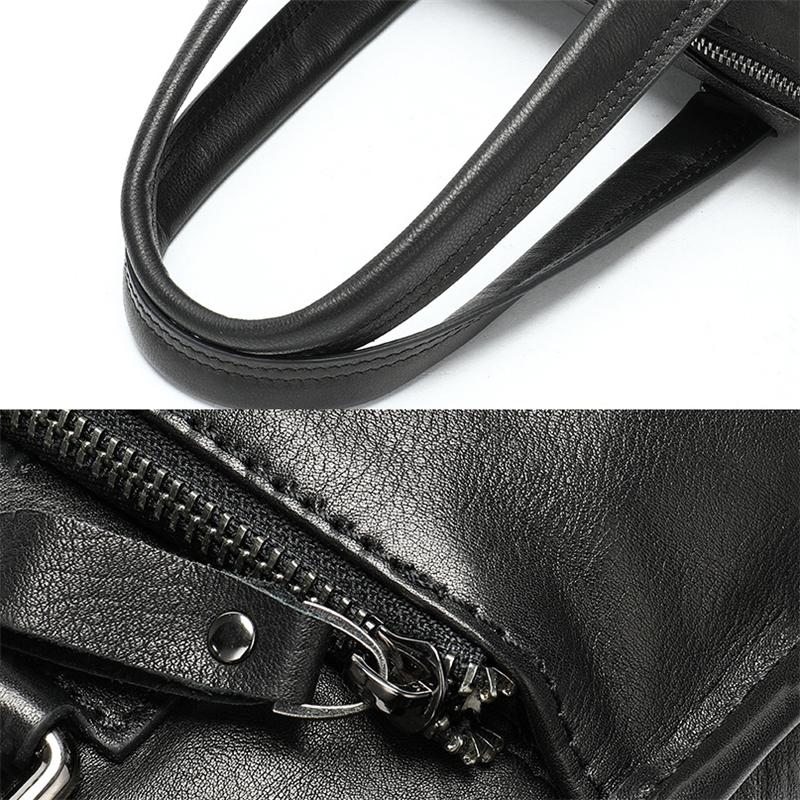 Soft Genuine Leather Dual Top-Handled Detachable Sling Strap Business Bag