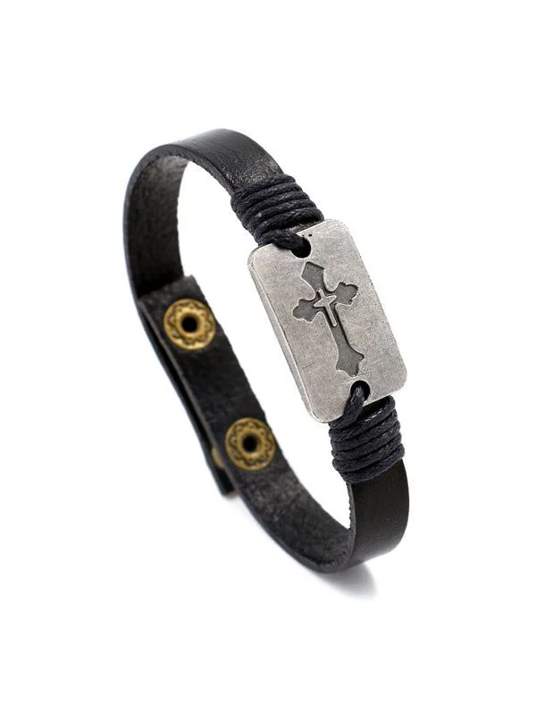 Cross Leather Christian Bracelet
