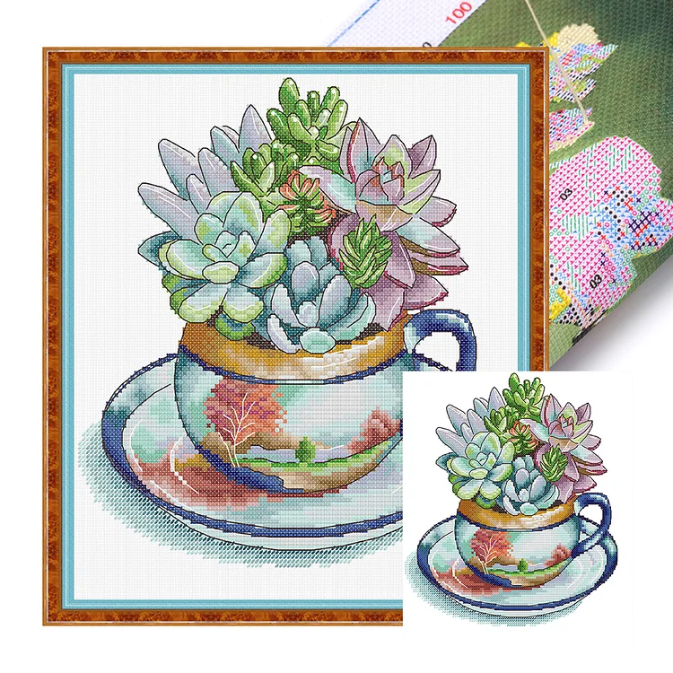『Joy Sunday』Succulent - 14CT Stamped Eco-Friendly Cotton Thread Cross Stitch(27*29cm)(Backstitch)