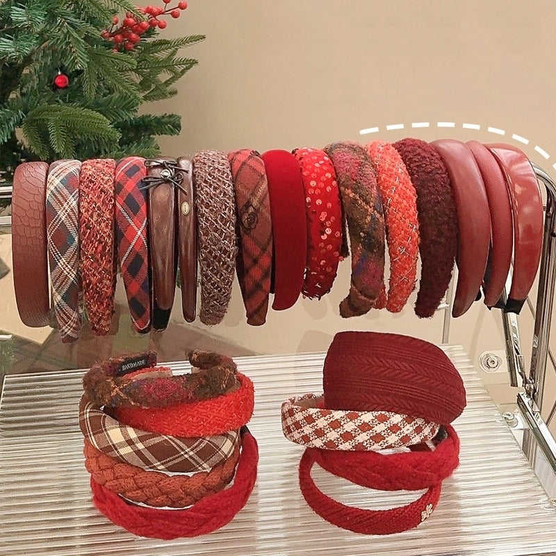 Casual Sweet Women's Plaid Pu Leather Cloth Sequins Hair Band