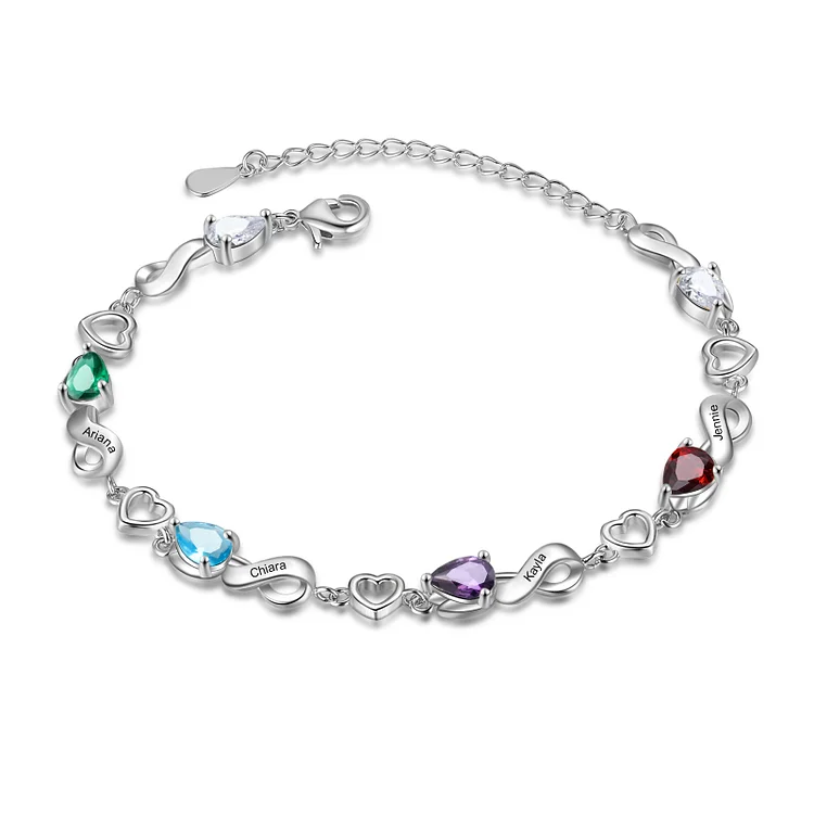 Infinity Heart Bracelet Personalized 4 Birthstones Women Bracelet