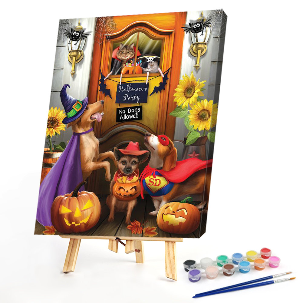 

40*50CM - Paint By Numbers - Halloween Golden Retriever Dog Cat, 501 Original