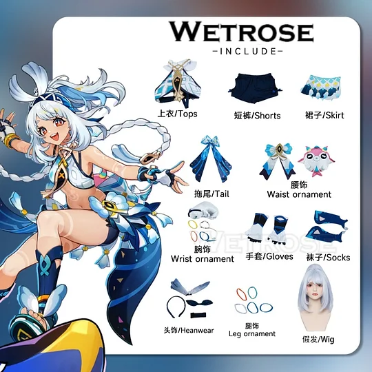 [Wetrose] In Stock R Mualani Муалани Natlan Splish-Splash Wavechaser Genshin Impact Cosplay Costume Wig Full Set