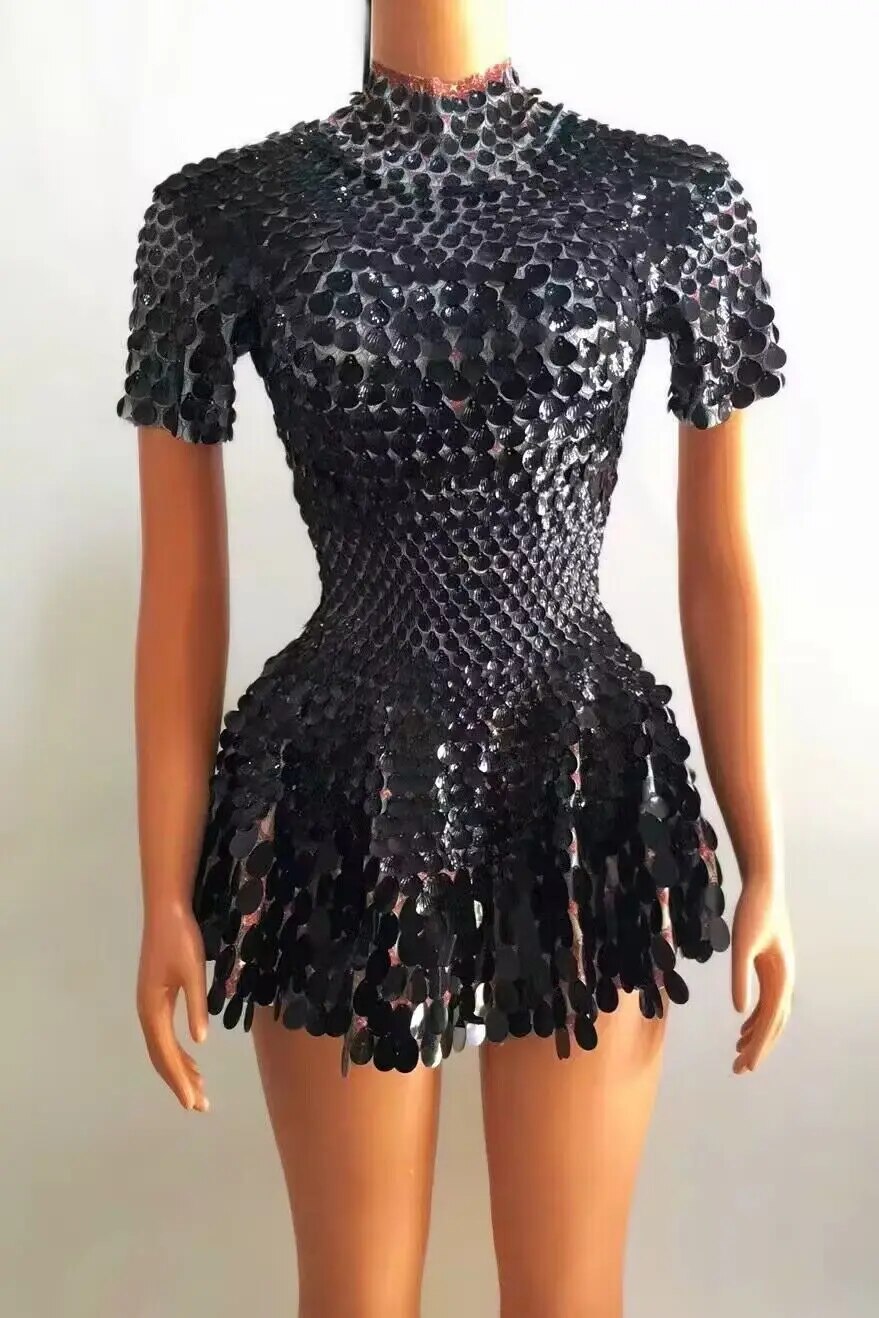 VCSHOES Nightclub Preformance Dance Costume Show Stage Wear Shining Sequins Short Dress For Women Party Celebriate Birthday Dress
