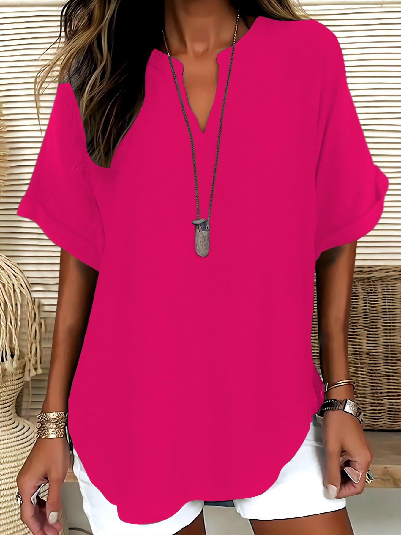 Women's Plain Short Sleeve Blouse, Shirts, Casual Solid Color Top for Daily Wear, Ladies Clothes for All Seasons