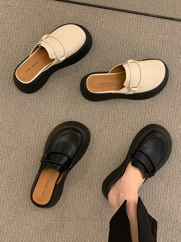 Round-Toe Loafers Platform Shoes Slippers&Mules